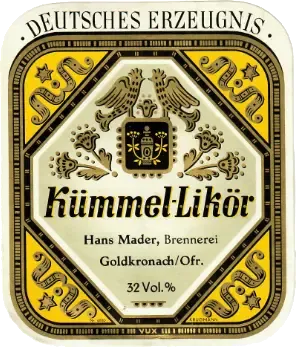 Historisches Etikett des Kümmel-Likörs der Brennerei Rabenstein